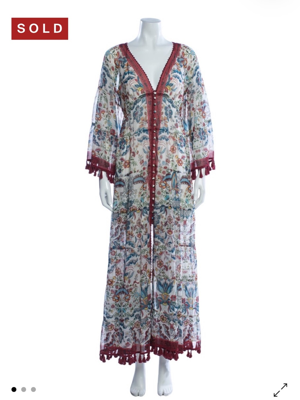 Alice + Olivia Floral Sheer Maxi Kimono with Wine Trim